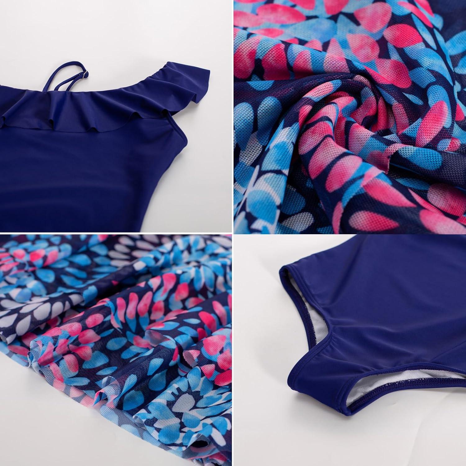 imageGRACE KARIN Girls One Piece Swimsuits with Mesh Skirt Bathing Suit Swimwear 614YNavy Blue