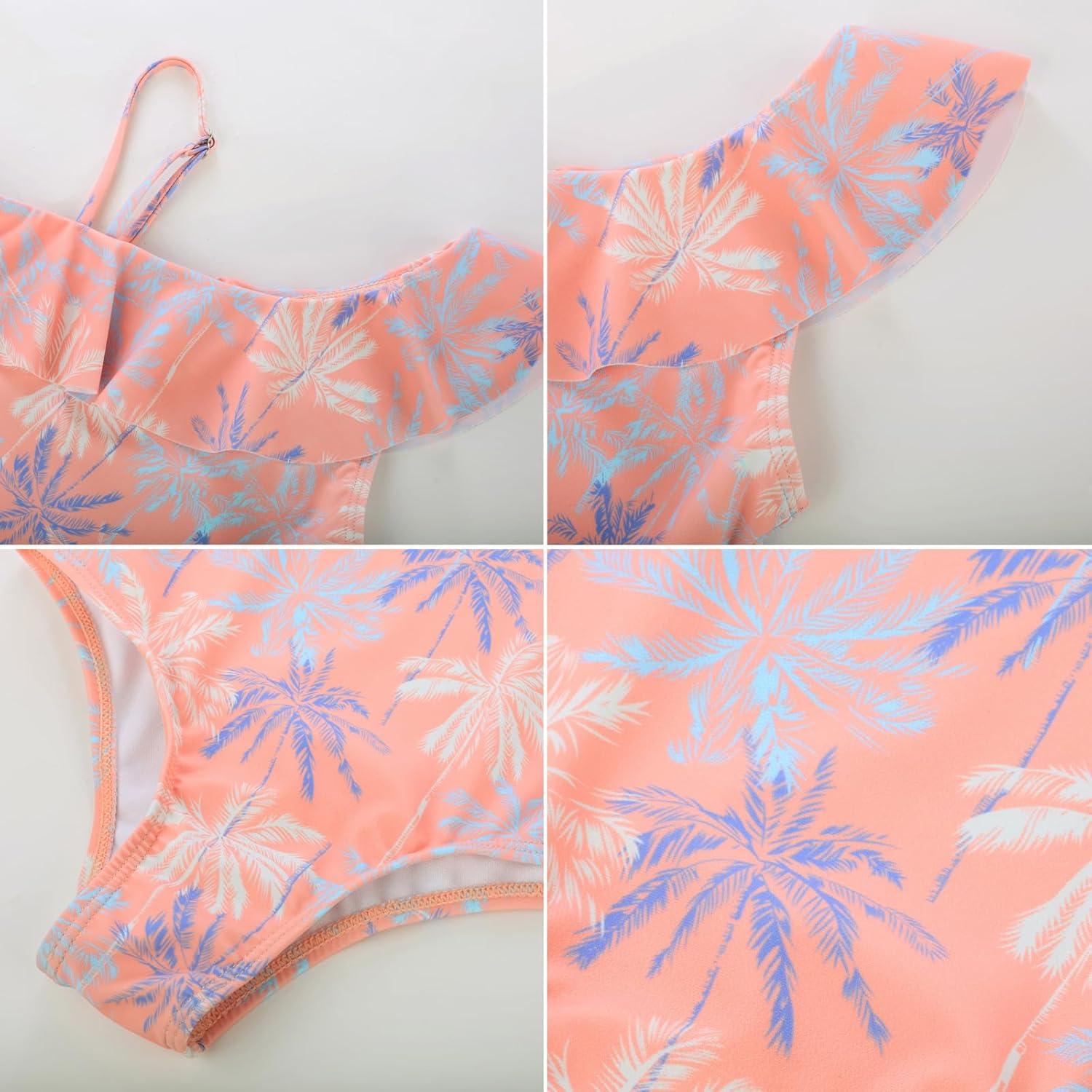 imageGRACE KARIN Girls One Piece Swimsuits with Mesh Skirt Bathing Suit Swimwear 614YOrange Coconut Tree