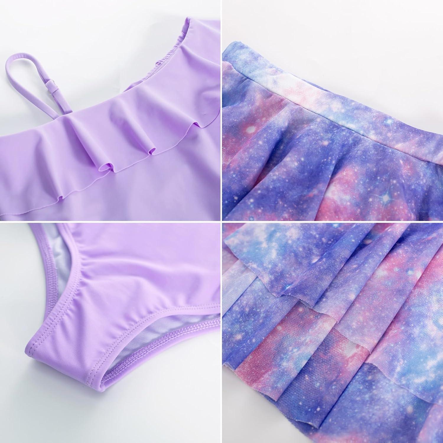 imageGRACE KARIN Girls One Piece Swimsuits with Mesh Skirt Bathing Suit Swimwear 614YPurple