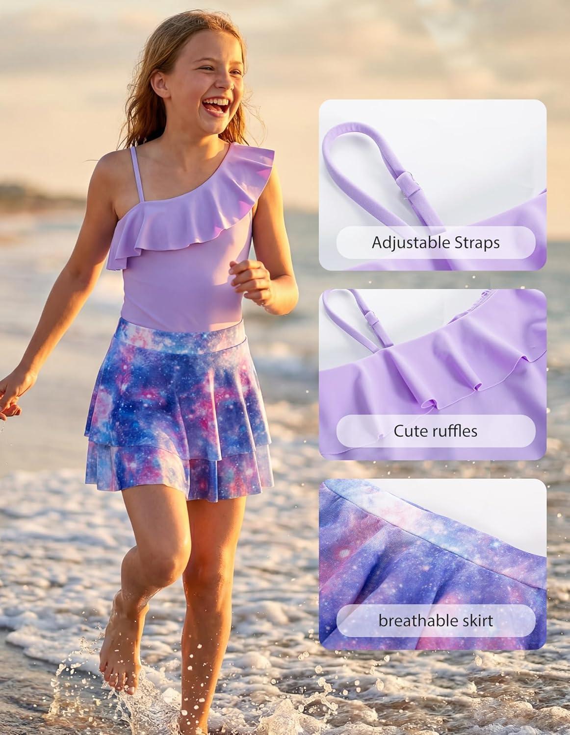 imageGRACE KARIN Girls One Piece Swimsuits with Mesh Skirt Bathing Suit Swimwear 614YPurple