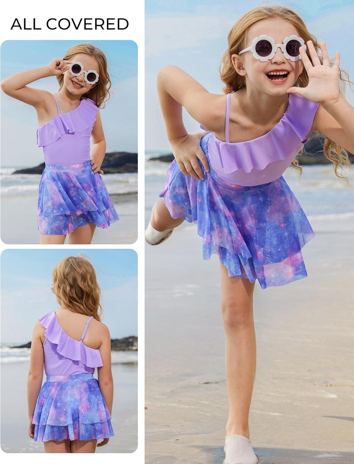 imageGRACE KARIN Girls One Piece Swimsuits with Mesh Skirt Bathing Suit Swimwear 614YPurple