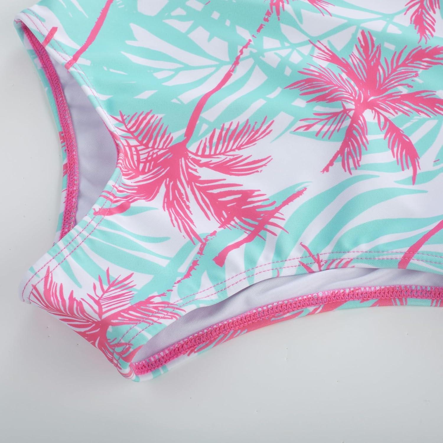imageGRACE KARIN Girls One Piece Swimsuits with Mesh Skirt Bathing Suit Swimwear 614YRose Red Coconut Tree