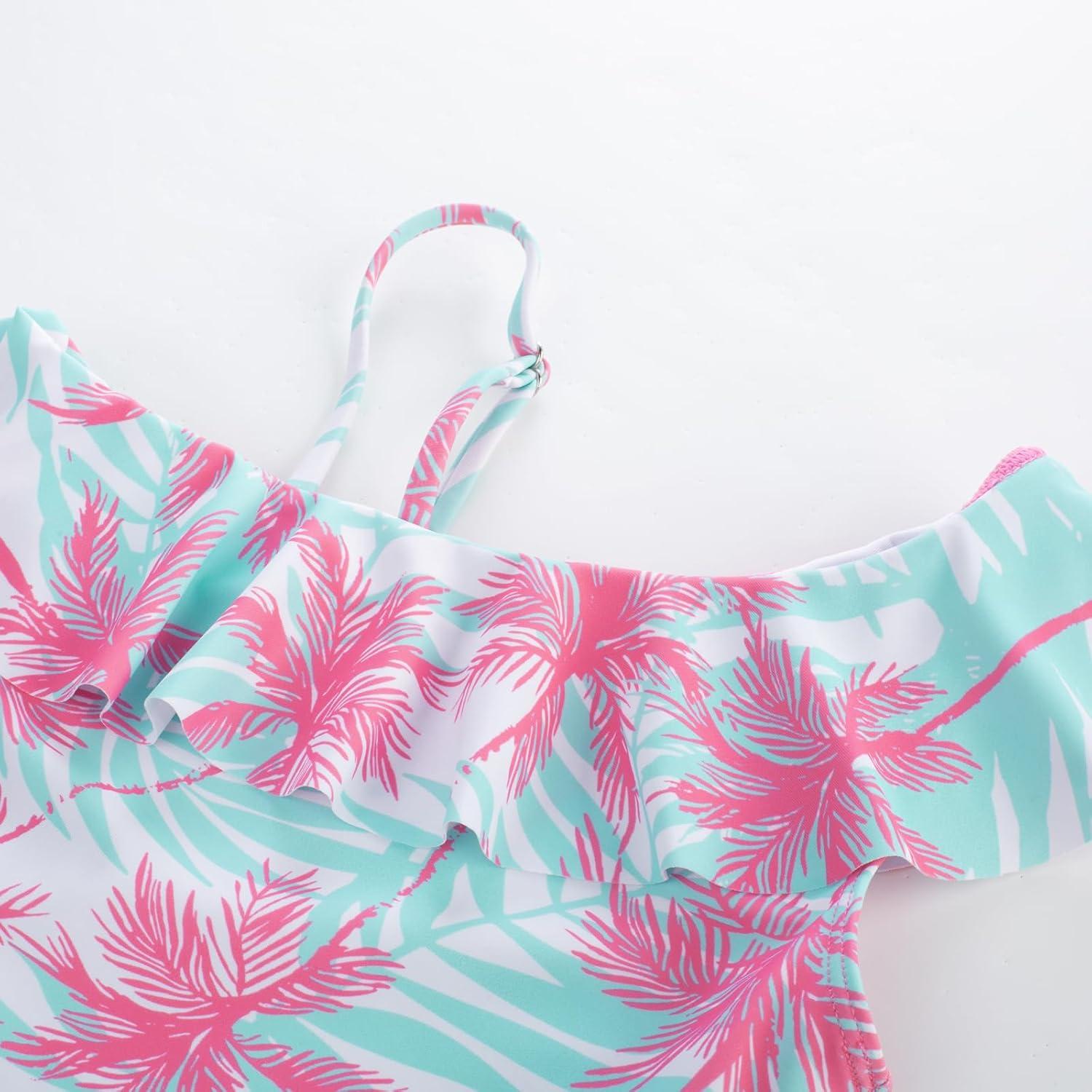 imageGRACE KARIN Girls One Piece Swimsuits with Mesh Skirt Bathing Suit Swimwear 614YRose Red Coconut Tree