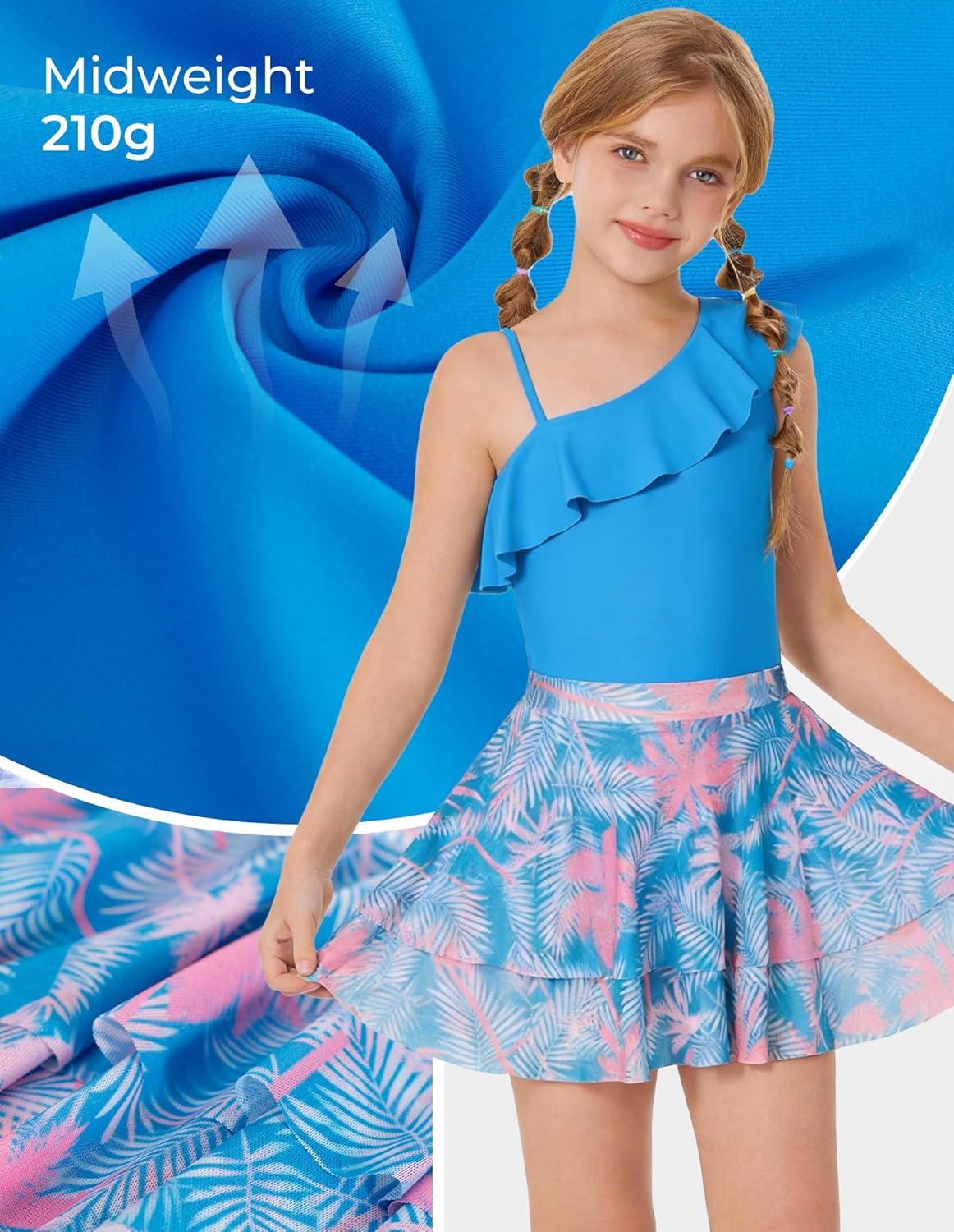 imageGRACE KARIN Girls One Piece Swimsuits with Mesh Skirt Bathing Suit Swimwear 614YSky Blue