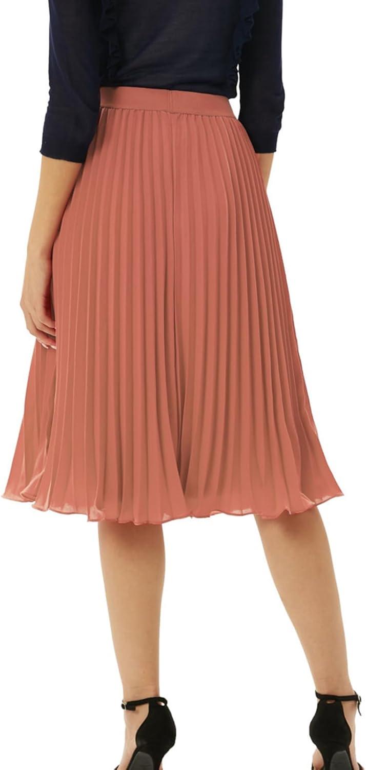 imageGRACE KARIN Pleated Midi Skirt for WomenSummer Chiffon Elastic High Waist Knee Length Skirts Swing ALine Boho OutfitsDark Salmon