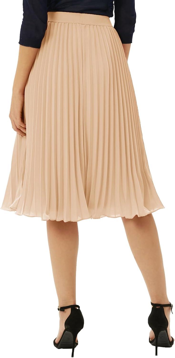 imageGRACE KARIN Pleated Midi Skirt for WomenSummer Chiffon Elastic High Waist Knee Length Skirts Swing ALine Boho OutfitsLight Khaki