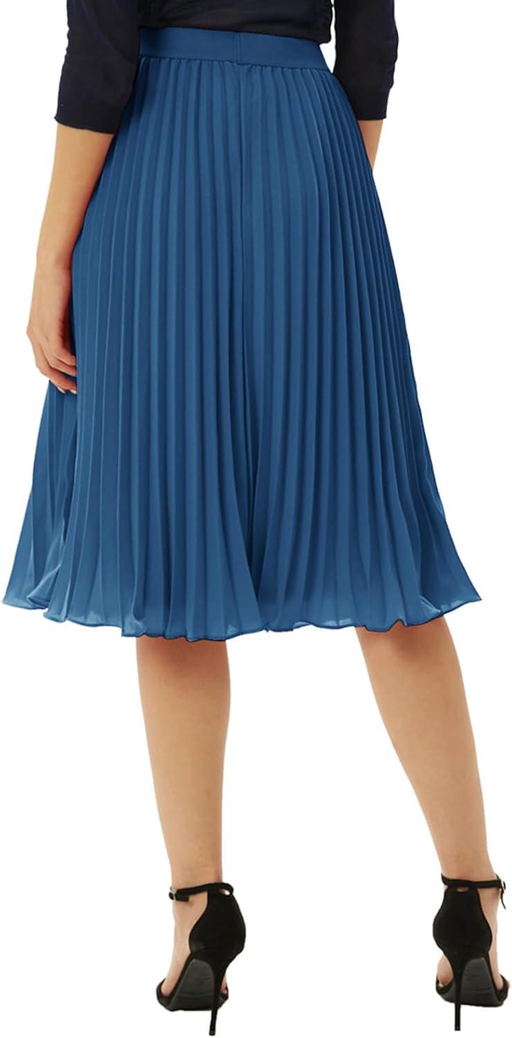 imageGRACE KARIN Pleated Midi Skirt for WomenSummer Chiffon Elastic High Waist Knee Length Skirts Swing ALine Boho OutfitsLight Navy