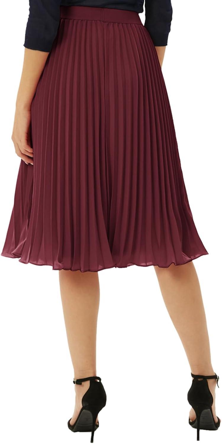 imageGRACE KARIN Pleated Midi Skirt for WomenSummer Chiffon Elastic High Waist Knee Length Skirts Swing ALine Boho OutfitsWine Red