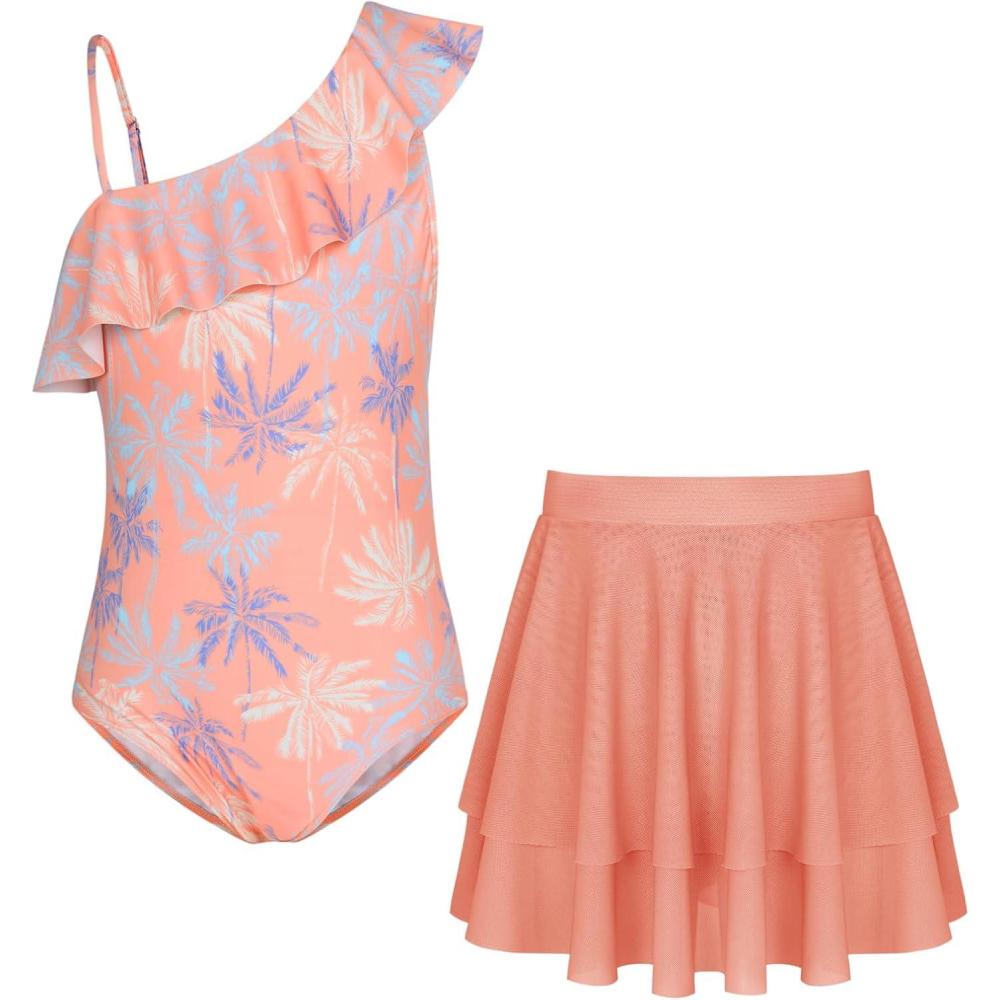 imageGRACE KARIN Girls One Piece Swimsuits with Mesh Skirt Bathing Suit Swimwear 614YOrange Coconut Tree