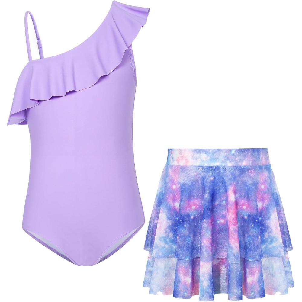 imageGRACE KARIN Girls One Piece Swimsuits with Mesh Skirt Bathing Suit Swimwear 614YPurple