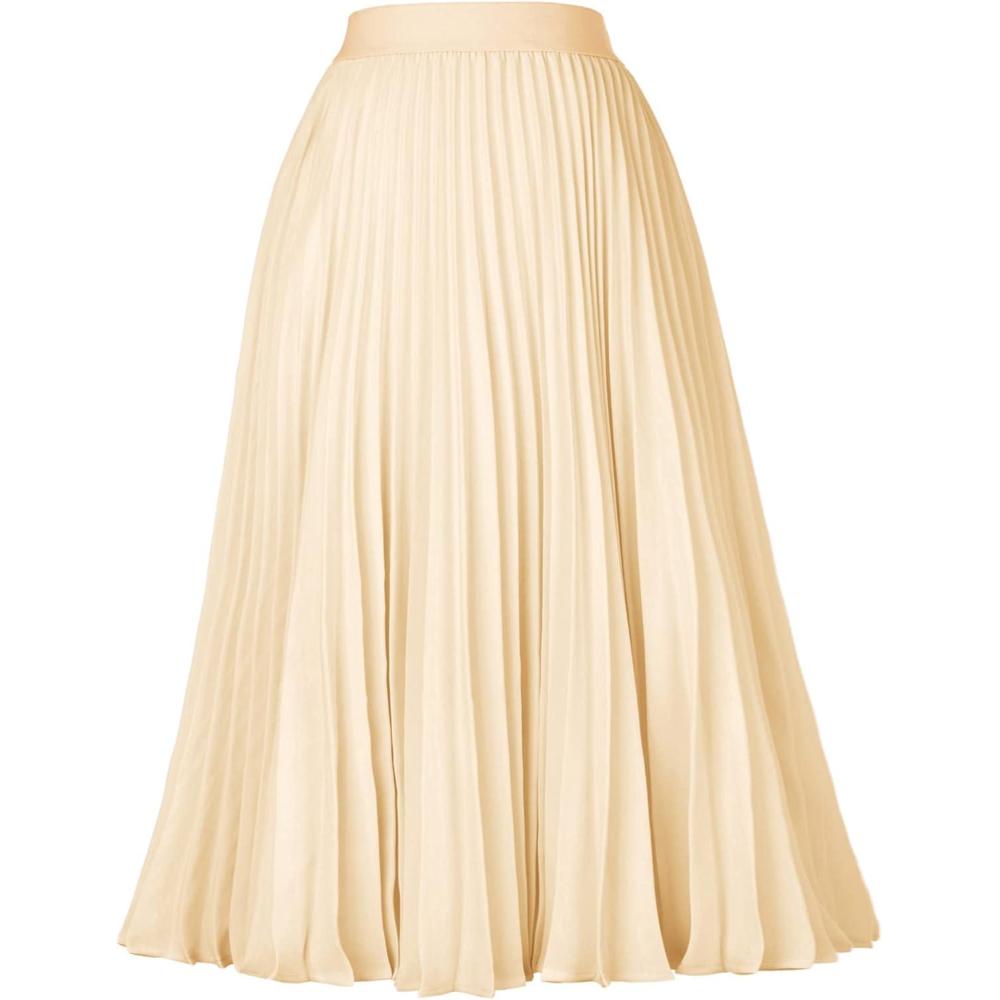 imageGRACE KARIN Pleated Midi Skirt for WomenSummer Chiffon Elastic High Waist Knee Length Skirts Swing ALine Boho OutfitsApricot