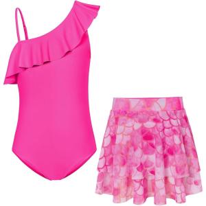 GRACE KARIN Girls One Piece Swimsuits with Mesh Skirt Bathing Suit Swimwear 6-14Y(Hot Pink)