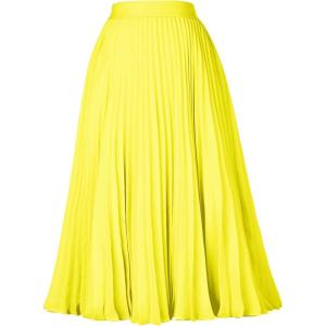 GRACE KARIN Pleated Midi Skirt for Women,Summer Chiffon Elastic High Waist Knee Length Skirts, Swing A-Line Boho Outfits(Lemon Tonic)