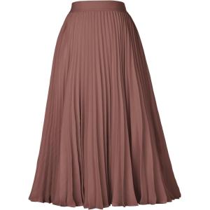 GRACE KARIN Pleated Midi Skirt for Women,Summer Chiffon Elastic High Waist Knee Length Skirts, Swing A-Line Boho Outfits(Light Brown)