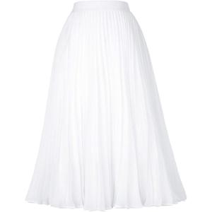 GRACE KARIN Pleated Midi Skirt for Women,Summer Chiffon Elastic High Waist Knee Length Skirts, Swing A-Line Boho Outfits(White)
