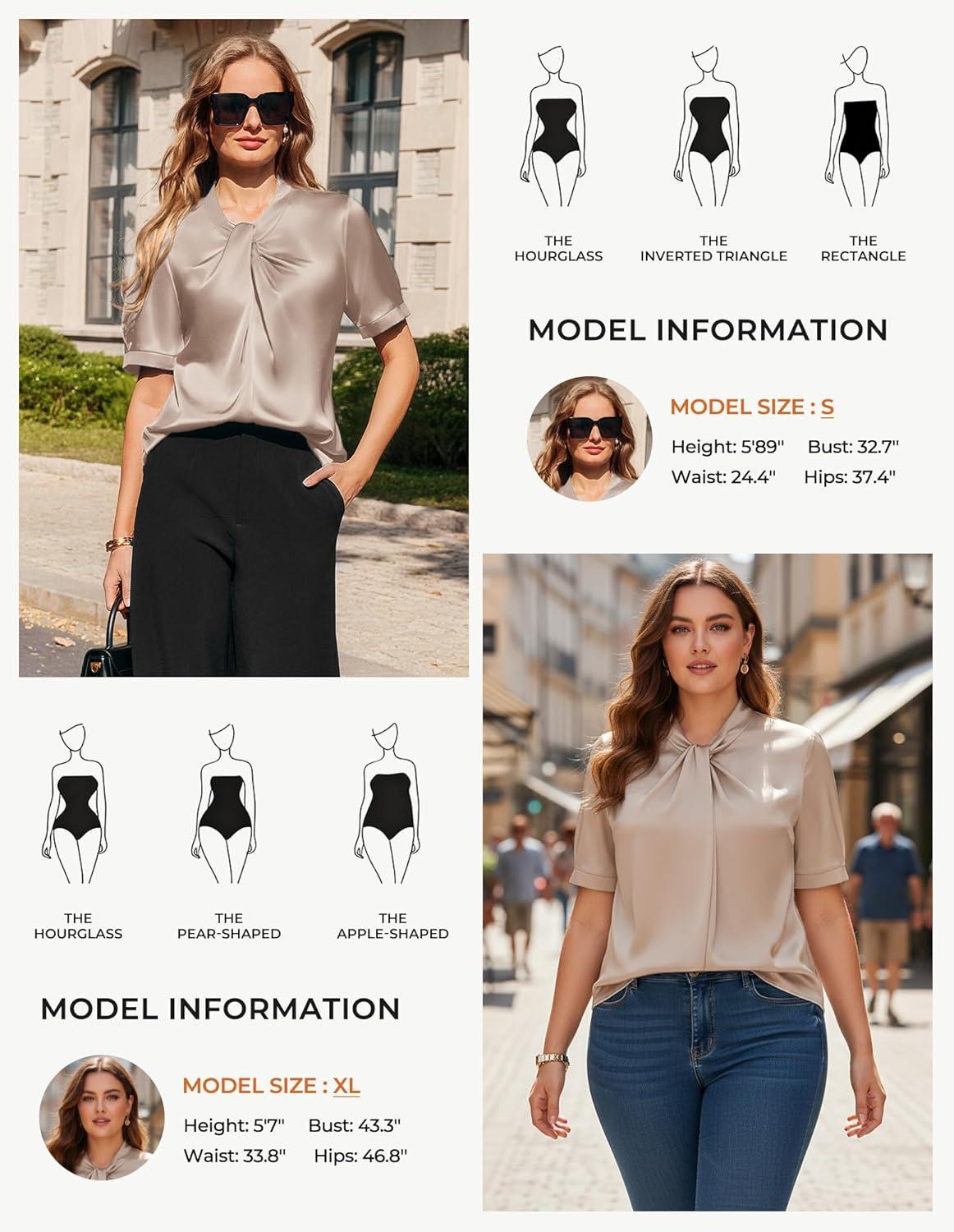 imageGRACE KARIN 2026 Women Satin Tops Short Sleeve Blouse Mock Neck Work Silk Shirts Business Casual OutfitsOatmeal Color