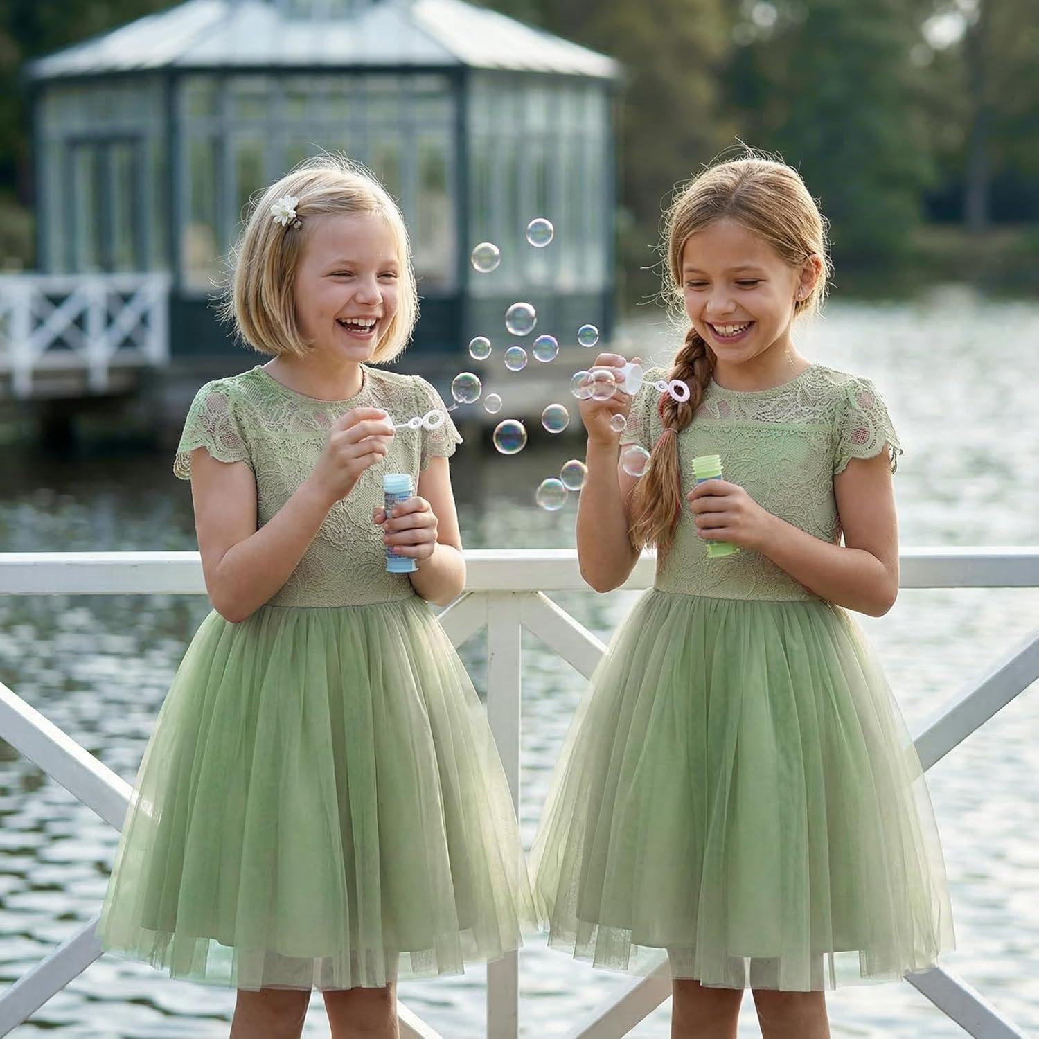 imageGRACE KARIN Flower Girl Dress with Big BowKids Lace Tulle Princess GownWedding Formal Birthday Party Pageant 510YSage Green