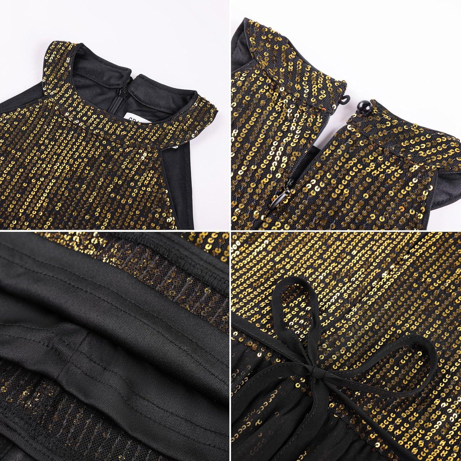 imageGRACE KARIN Girls Halter Neck Sequin Dress 614Y Kids Fancy Formal Party Christmas Sparkly Pageant Birthday DressesBlack Gold