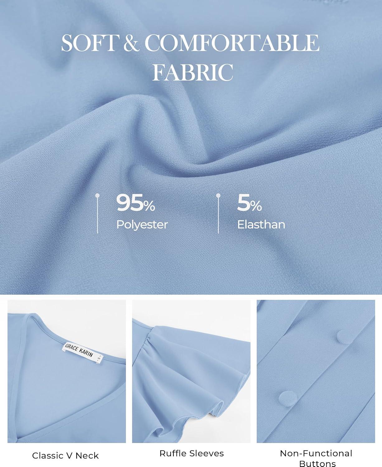 imageGRACE KARIN Summer Blouses for Women Dressy Casual 2026 Ruffle Sleeve Peplum Tops Business Work Shirt Fashioin ClothingLight Blue