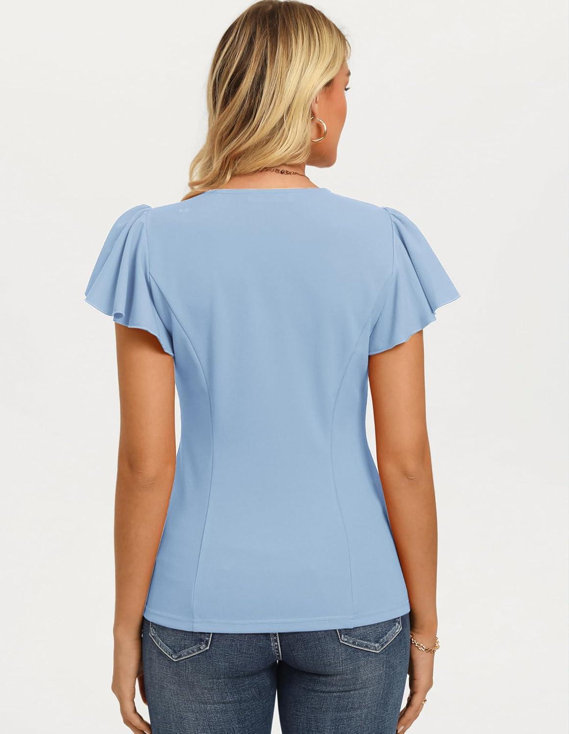 imageGRACE KARIN Summer Blouses for Women Dressy Casual 2026 Ruffle Sleeve Peplum Tops Business Work Shirt Fashioin ClothingLight Blue