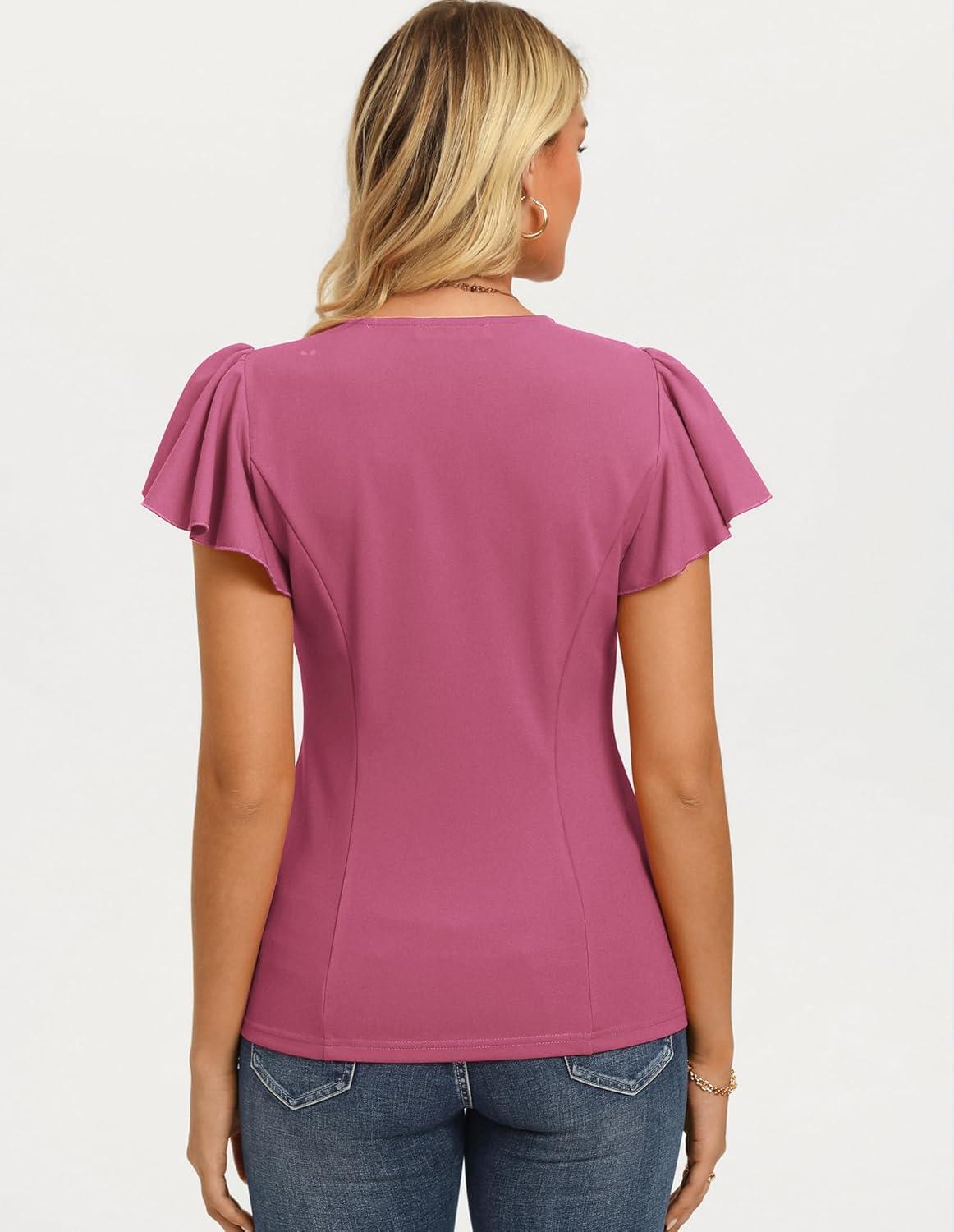 imageGRACE KARIN Summer Blouses for Women Dressy Casual 2026 Ruffle Sleeve Peplum Tops Business Work Shirt Fashioin ClothingLight Fuchsia