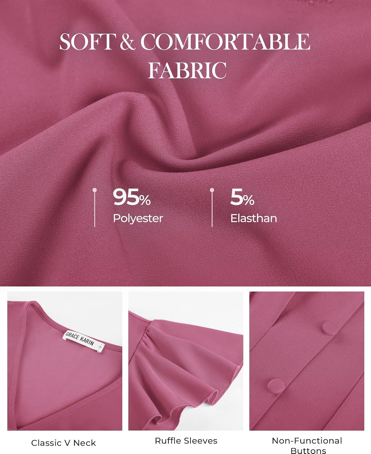 imageGRACE KARIN Summer Blouses for Women Dressy Casual 2026 Ruffle Sleeve Peplum Tops Business Work Shirt Fashioin ClothingLight Fuchsia