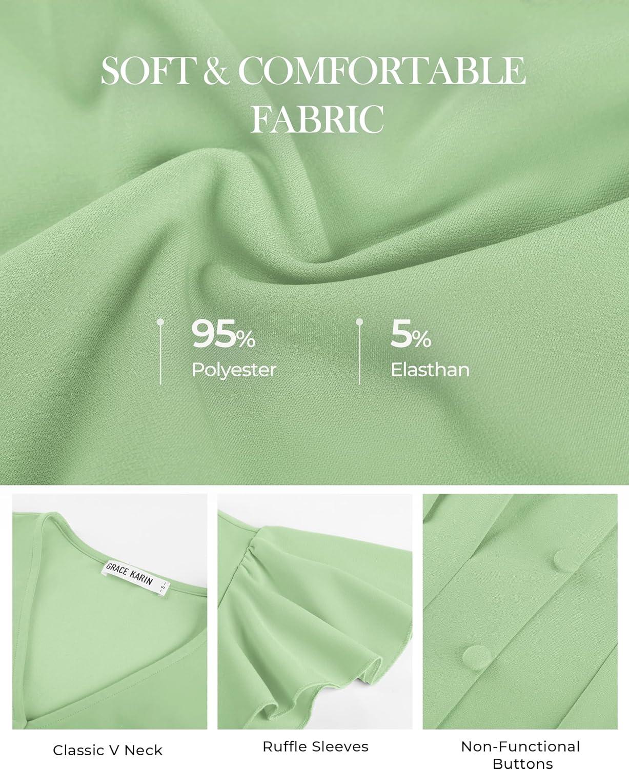 imageGRACE KARIN Summer Blouses for Women Dressy Casual 2026 Ruffle Sleeve Peplum Tops Business Work Shirt Fashioin ClothingLight Green
