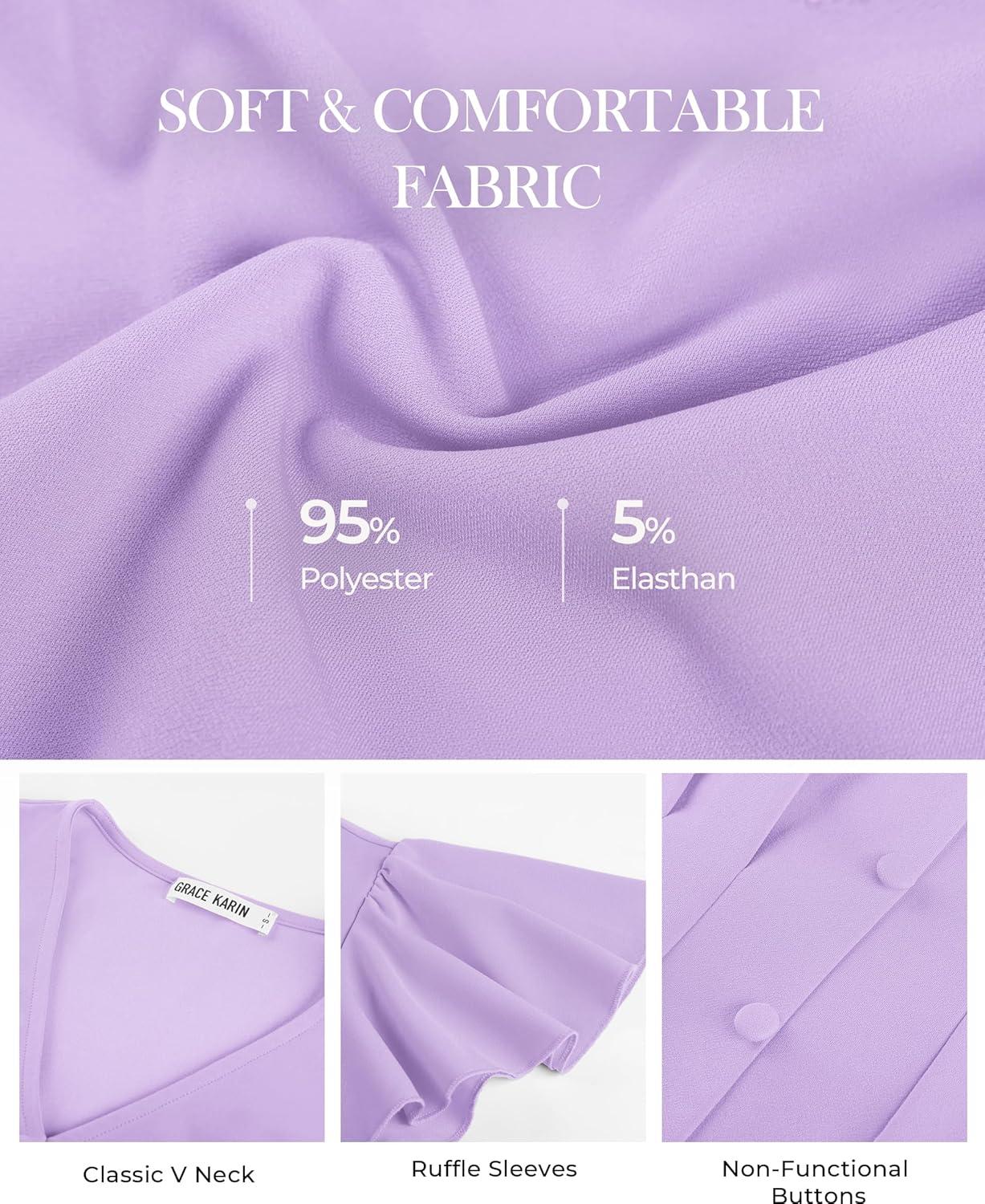 imageGRACE KARIN Summer Blouses for Women Dressy Casual 2026 Ruffle Sleeve Peplum Tops Business Work Shirt Fashioin ClothingLight Purple