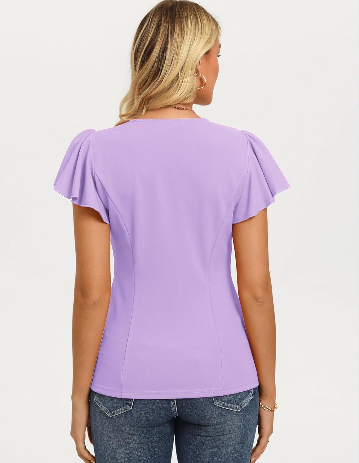 imageGRACE KARIN Summer Blouses for Women Dressy Casual 2026 Ruffle Sleeve Peplum Tops Business Work Shirt Fashioin ClothingLight Purple