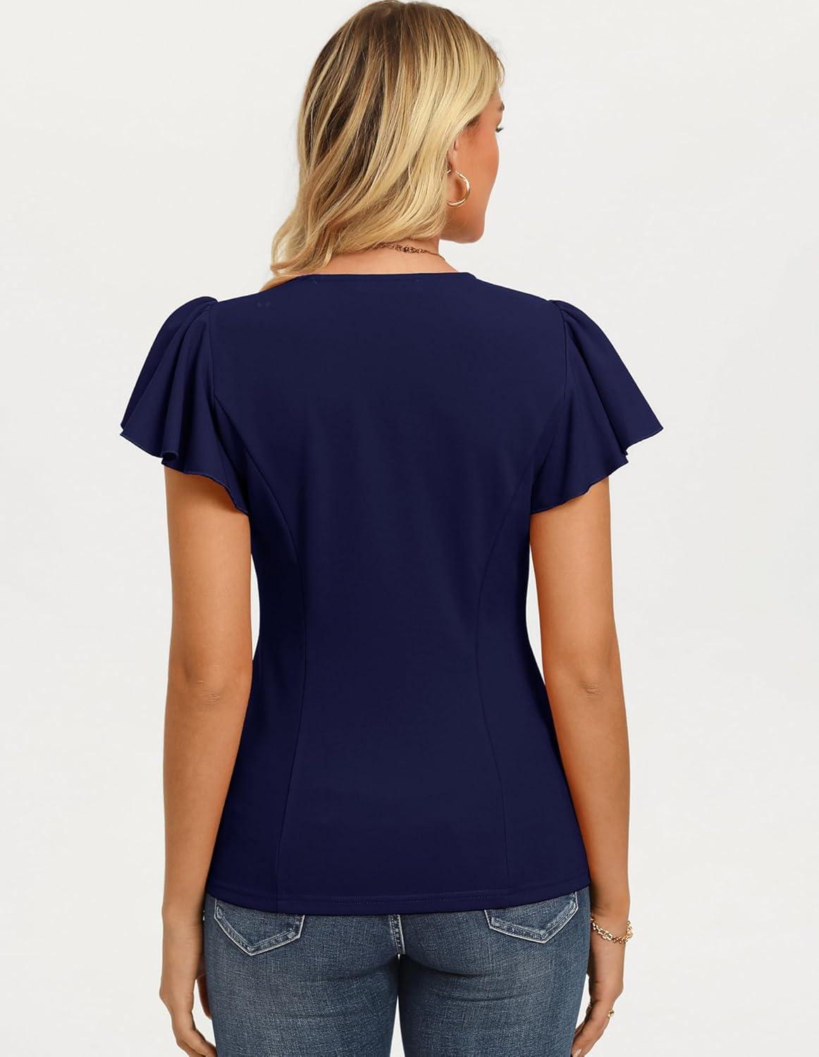 imageGRACE KARIN Summer Blouses for Women Dressy Casual 2026 Ruffle Sleeve Peplum Tops Business Work Shirt Fashioin ClothingNavy Blue