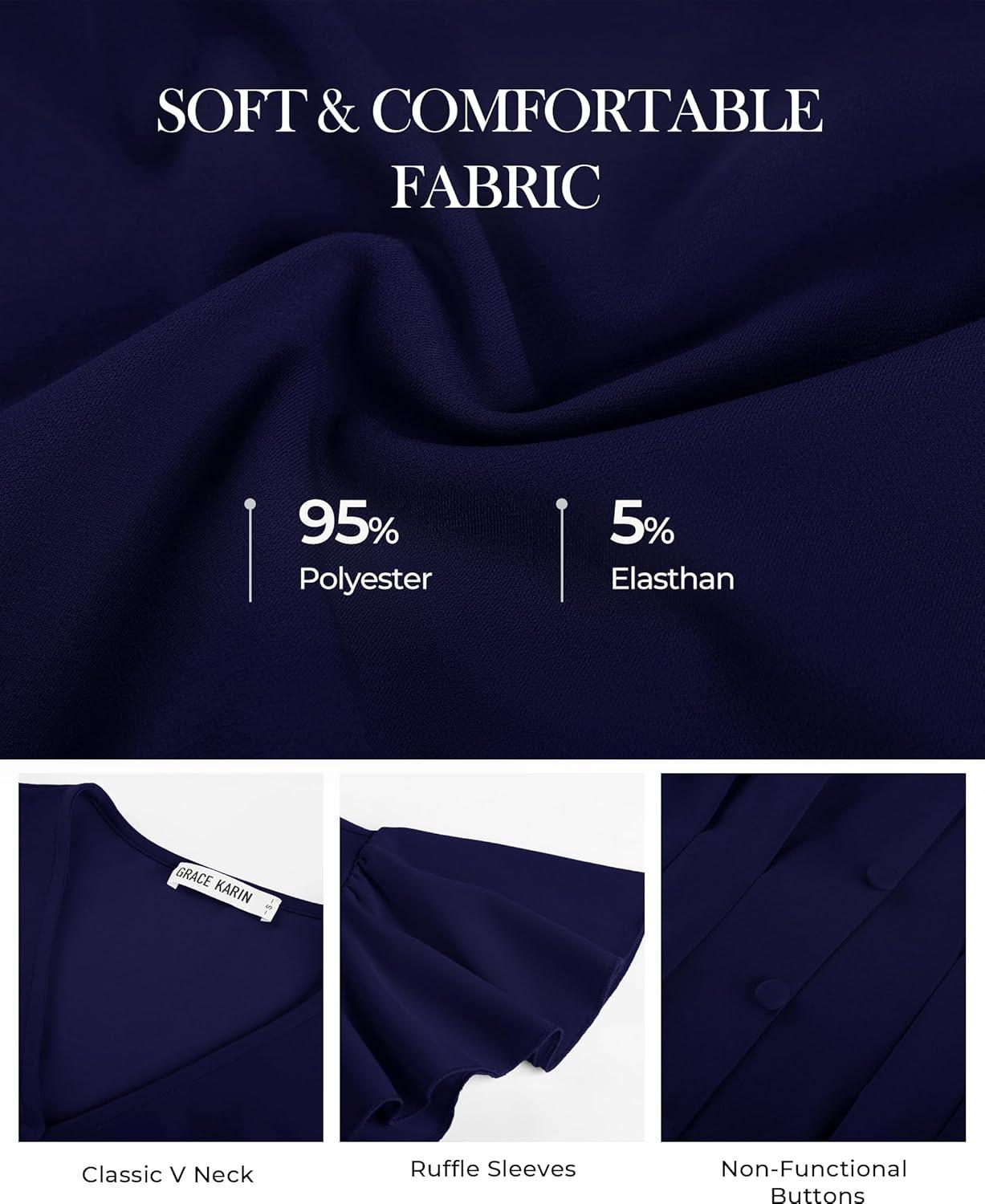 imageGRACE KARIN Summer Blouses for Women Dressy Casual 2026 Ruffle Sleeve Peplum Tops Business Work Shirt Fashioin ClothingNavy Blue