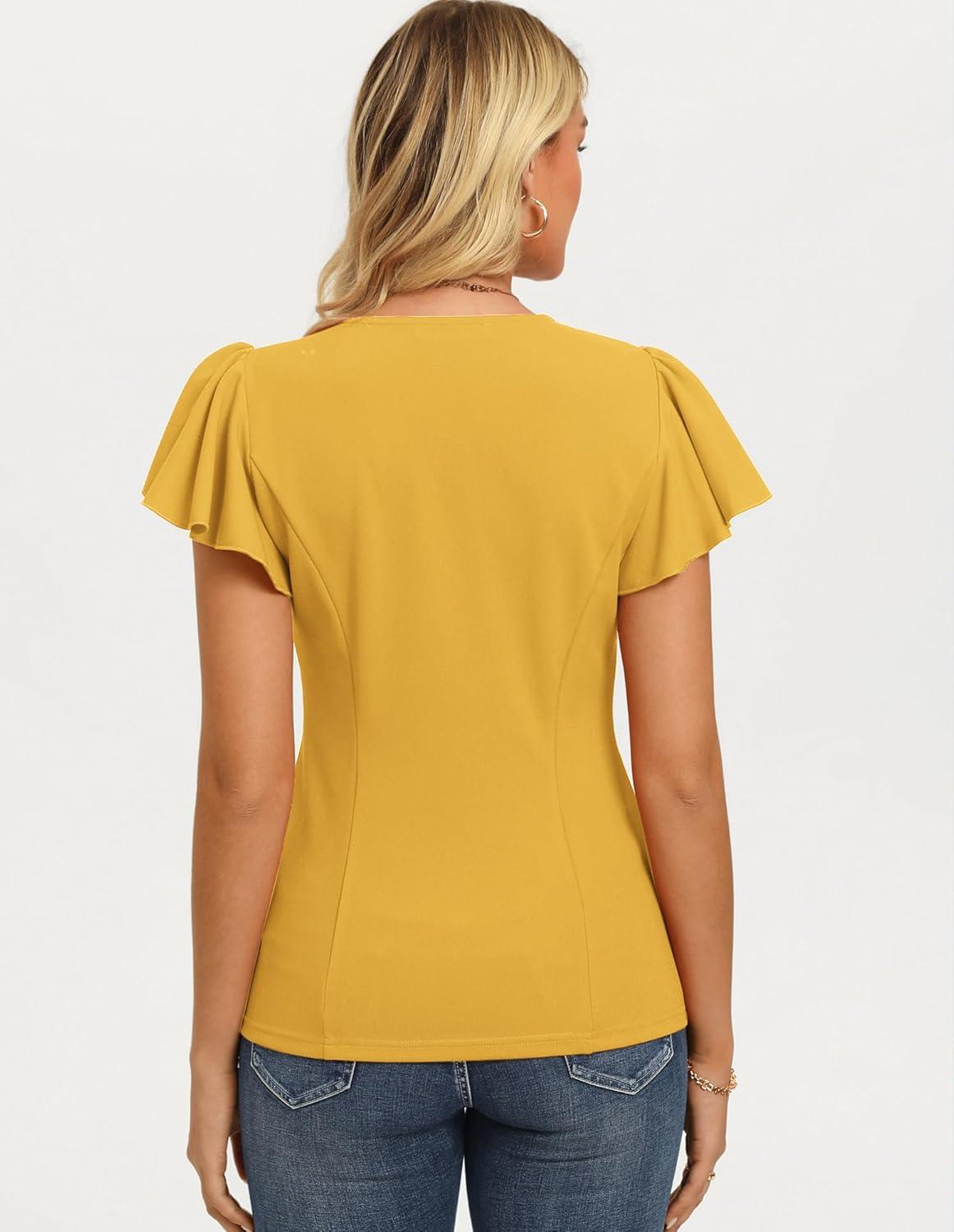 imageGRACE KARIN Summer Blouses for Women Dressy Casual 2026 Ruffle Sleeve Peplum Tops Business Work Shirt Fashioin ClothingYellow