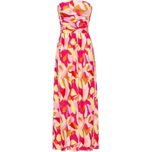 GRACE KARIN Women Strapless Dress Casual Loose Ruched Long Maxi Dress with Pockets(Yellow Pink)