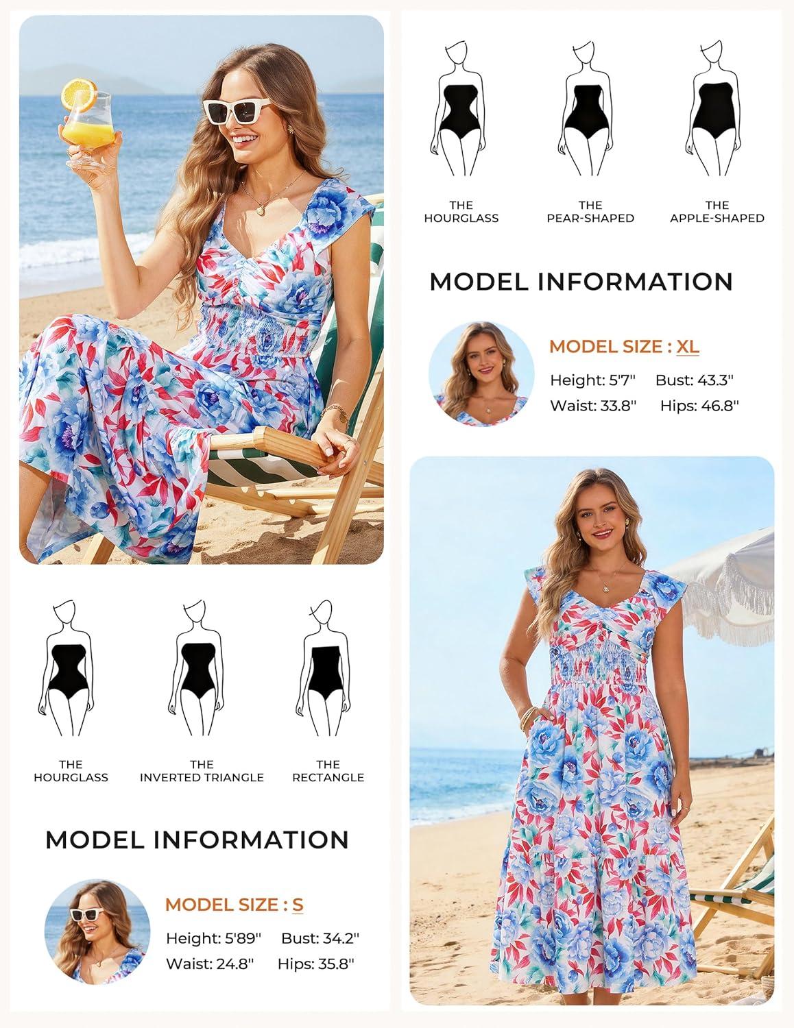 imageGRACE KARIN Summer Floral Maxi Dress for Women 2026 Flowy Wedding Guest Dresses Ruffle Sleeve Smocked Sundress with PocketBlue Red