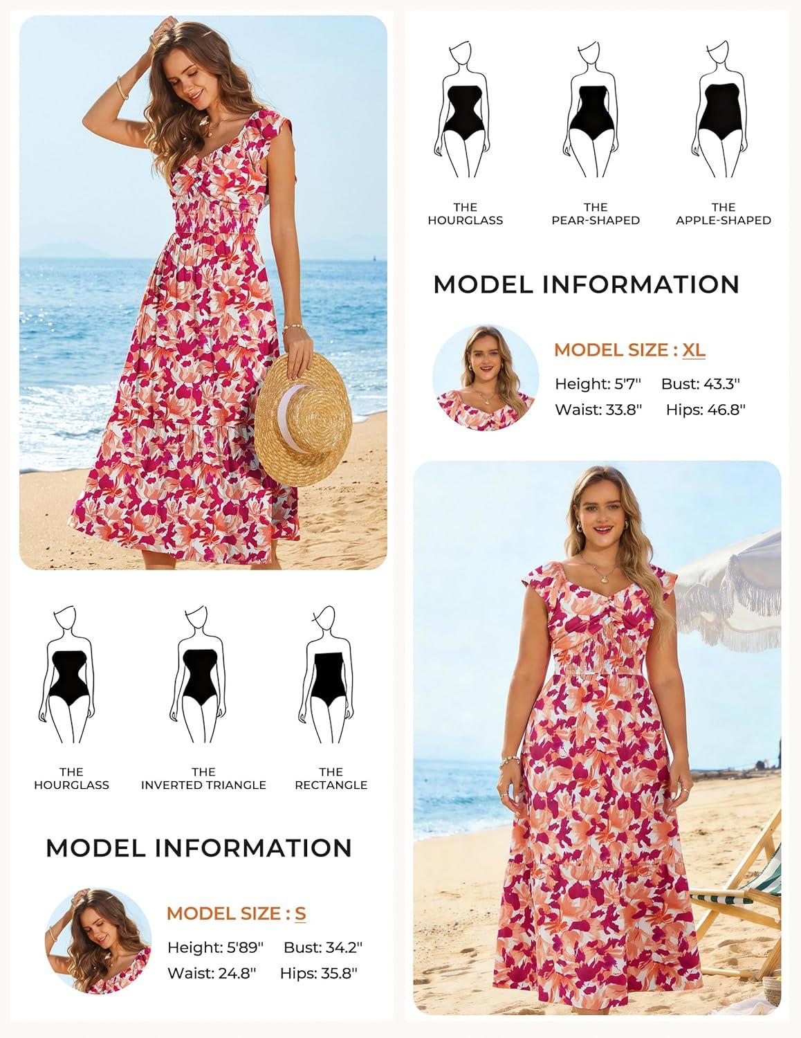 imageGRACE KARIN Summer Floral Maxi Dress for Women 2026 Flowy Wedding Guest Dresses Ruffle Sleeve Smocked Sundress with PocketOrange Red