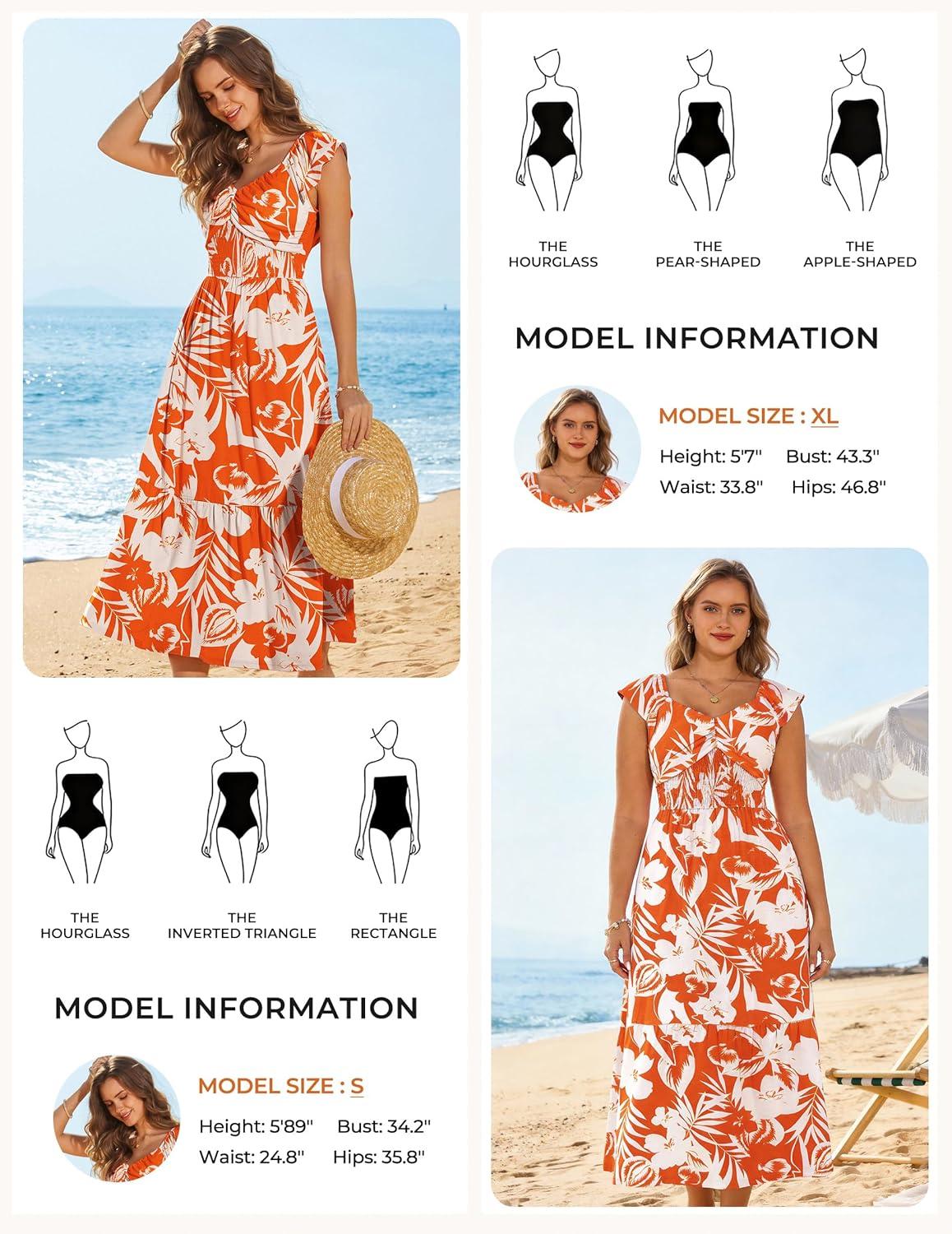imageGRACE KARIN Summer Floral Maxi Dress for Women 2026 Flowy Wedding Guest Dresses Ruffle Sleeve Smocked Sundress with PocketWhite Orange