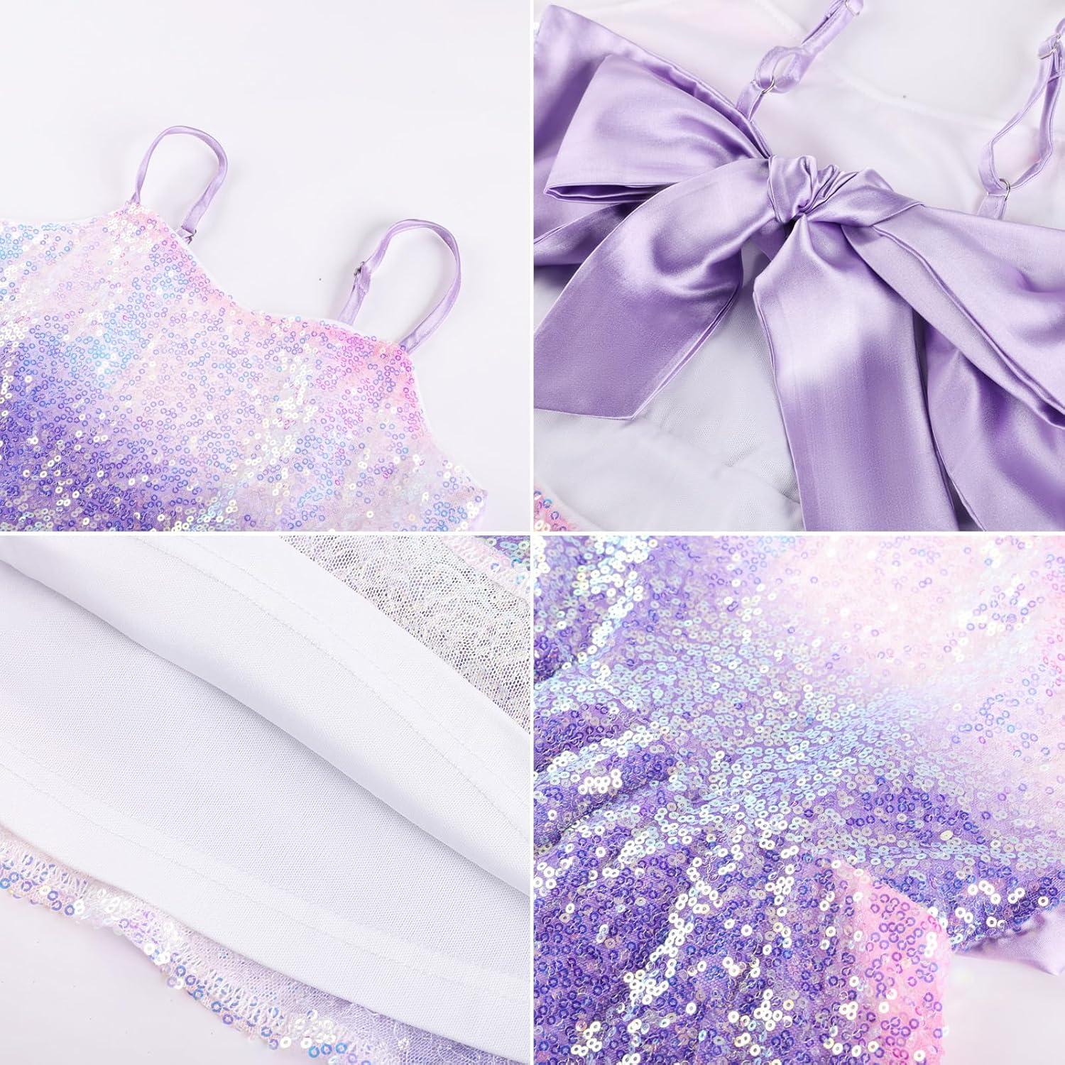 imageGRACE KARIN Girls Sequin Formal Dresses Kids Party Special Occasion Fancy Dress Tie Back 3 Layer Prom Graduation OutfitsPurple Rainbow