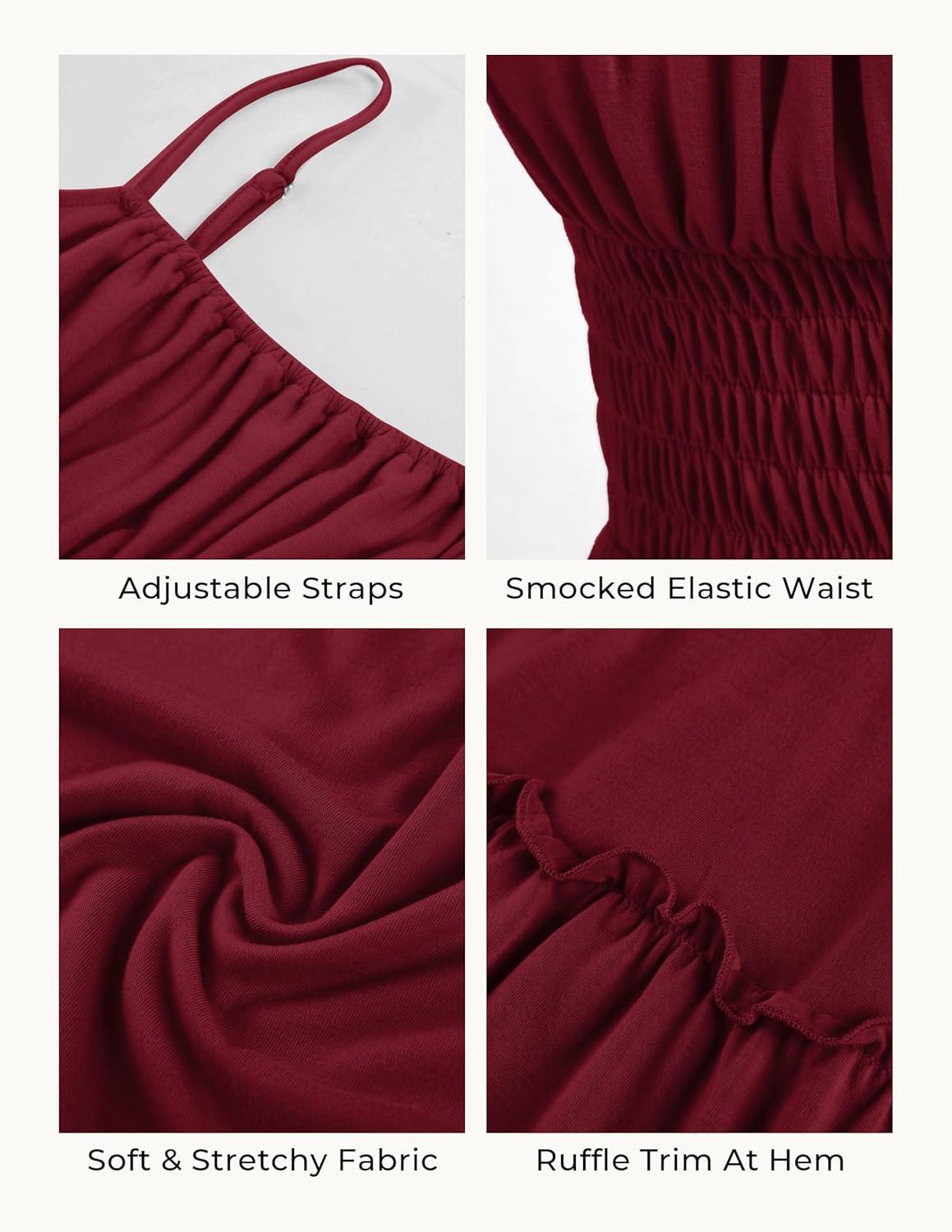 imageGRACE KARIN Womens Summer Maxi Dress 2026Smocked Ruched Bust Sundress with Adjustable Straps amp PocketsBeach Vacation DressBurgundy