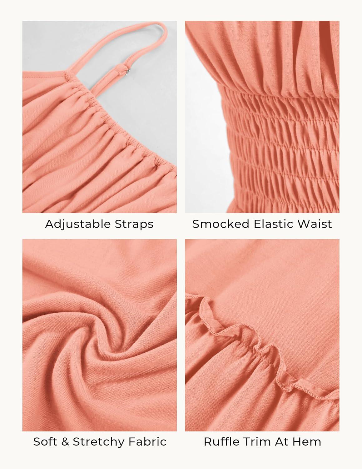 imageGRACE KARIN Womens Summer Maxi Dress 2026Smocked Ruched Bust Sundress with Adjustable Straps amp PocketsBeach Vacation DressCoral