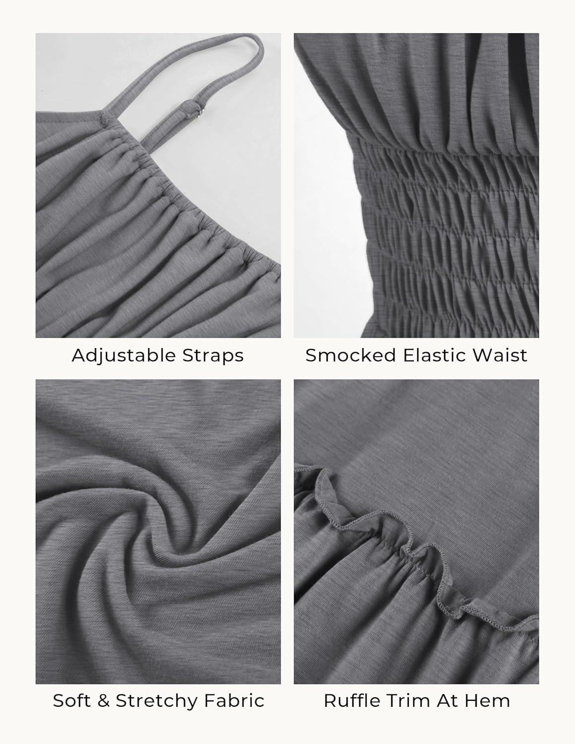 imageGRACE KARIN Womens Summer Maxi Dress 2026Smocked Ruched Bust Sundress with Adjustable Straps amp PocketsBeach Vacation DressGray