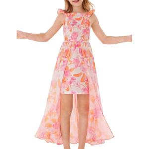 GRACE KARIN Girls Hawaiian Floral Smocked Dresses, Girl Flutter Sleeve Spring Summer Dress, Kids Easter Maxi Long Dresses(Orange)