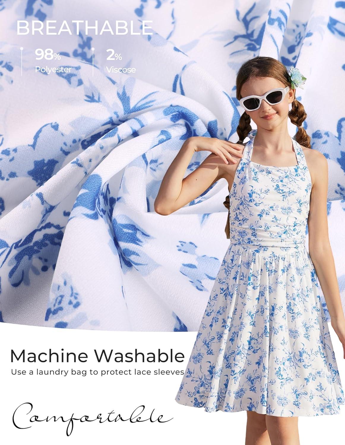 imageGRACE KARIN Girls Floral Summer Dress Spring Holiday Beach Party Sundress Halter Neck Tie Backless Dresses 716 YearsBlue
