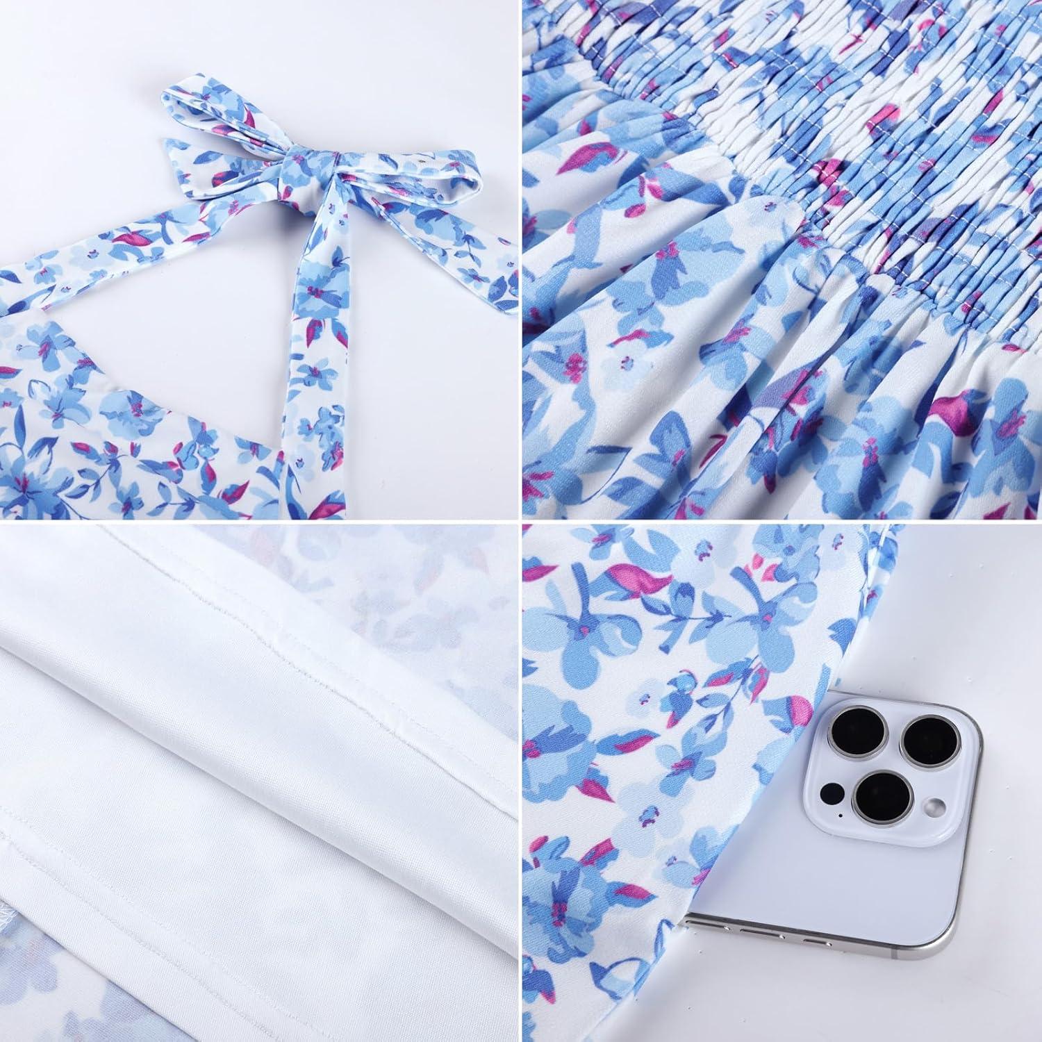 imageGRACE KARIN Girls Floral Summer Dress Spring Holiday Beach Party Sundress Halter Neck Tie Backless Dresses 716 YearsBluepurple Floral