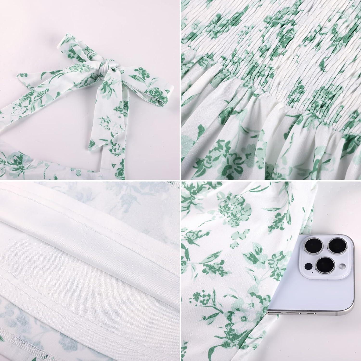 imageGRACE KARIN Girls Floral Summer Dress Spring Holiday Beach Party Sundress Halter Neck Tie Backless Dresses 716 YearsGreen White Floral