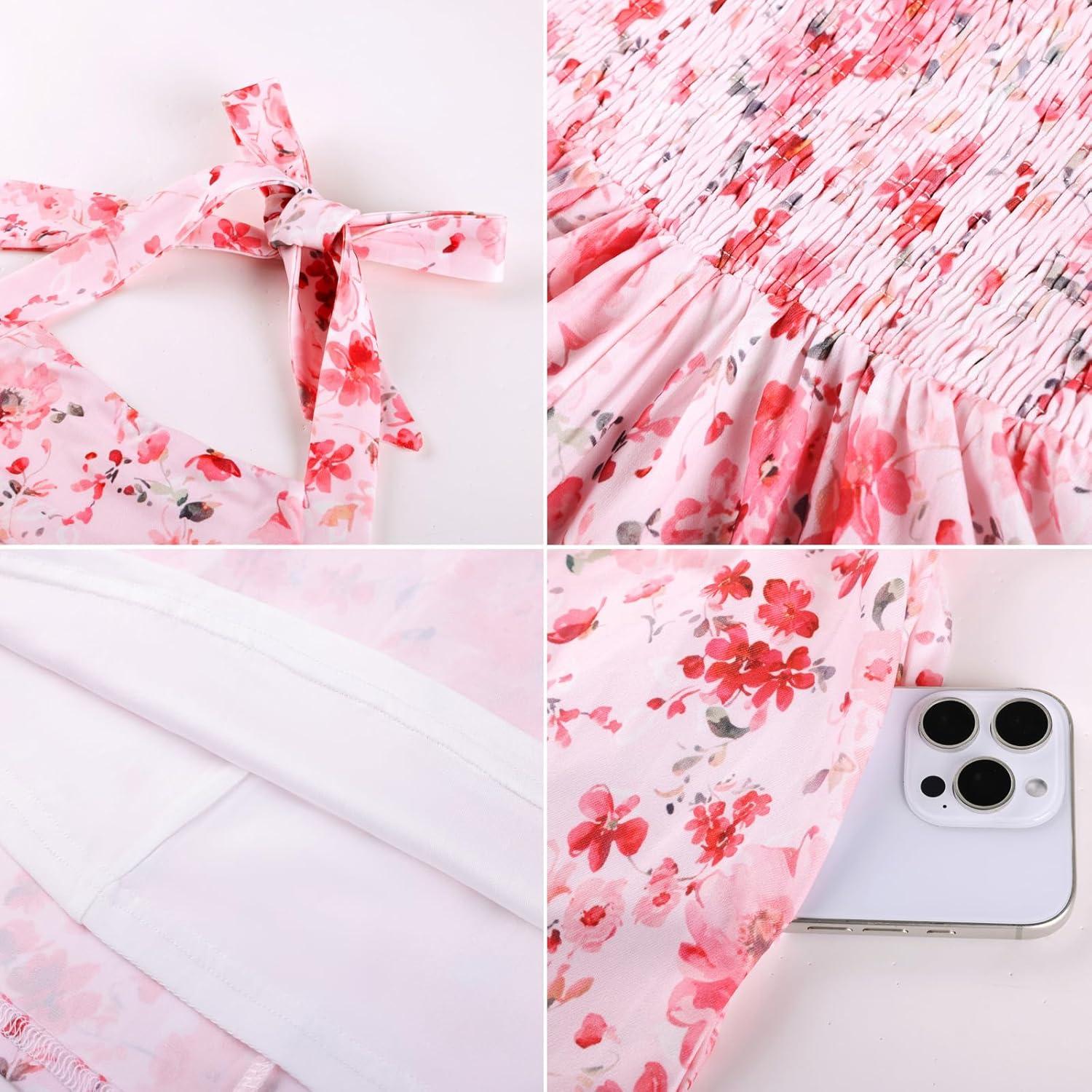 imageGRACE KARIN Girls Floral Summer Dress Spring Holiday Beach Party Sundress Halter Neck Tie Backless Dresses 716 YearsPinkred Floral