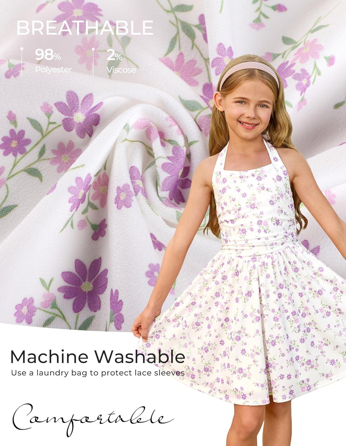 imageGRACE KARIN Girls Floral Summer Dress Spring Holiday Beach Party Sundress Halter Neck Tie Backless Dresses 716 YearsPurple