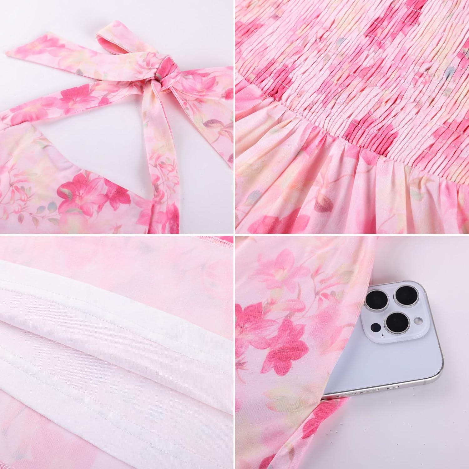 imageGRACE KARIN Girls Floral Summer Dress Spring Holiday Beach Party Sundress Halter Neck Tie Backless Dresses 716 YearsRose Redyellow Floral
