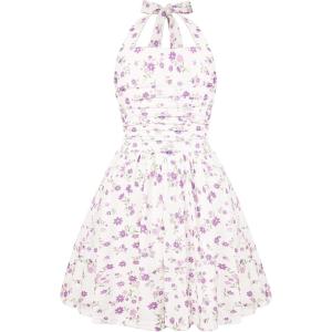 GRACE KARIN Girls Floral Summer Dress Spring Holiday Beach Party Sundress Halter Neck Tie Backless Dresses 7-16 Years(Purple)