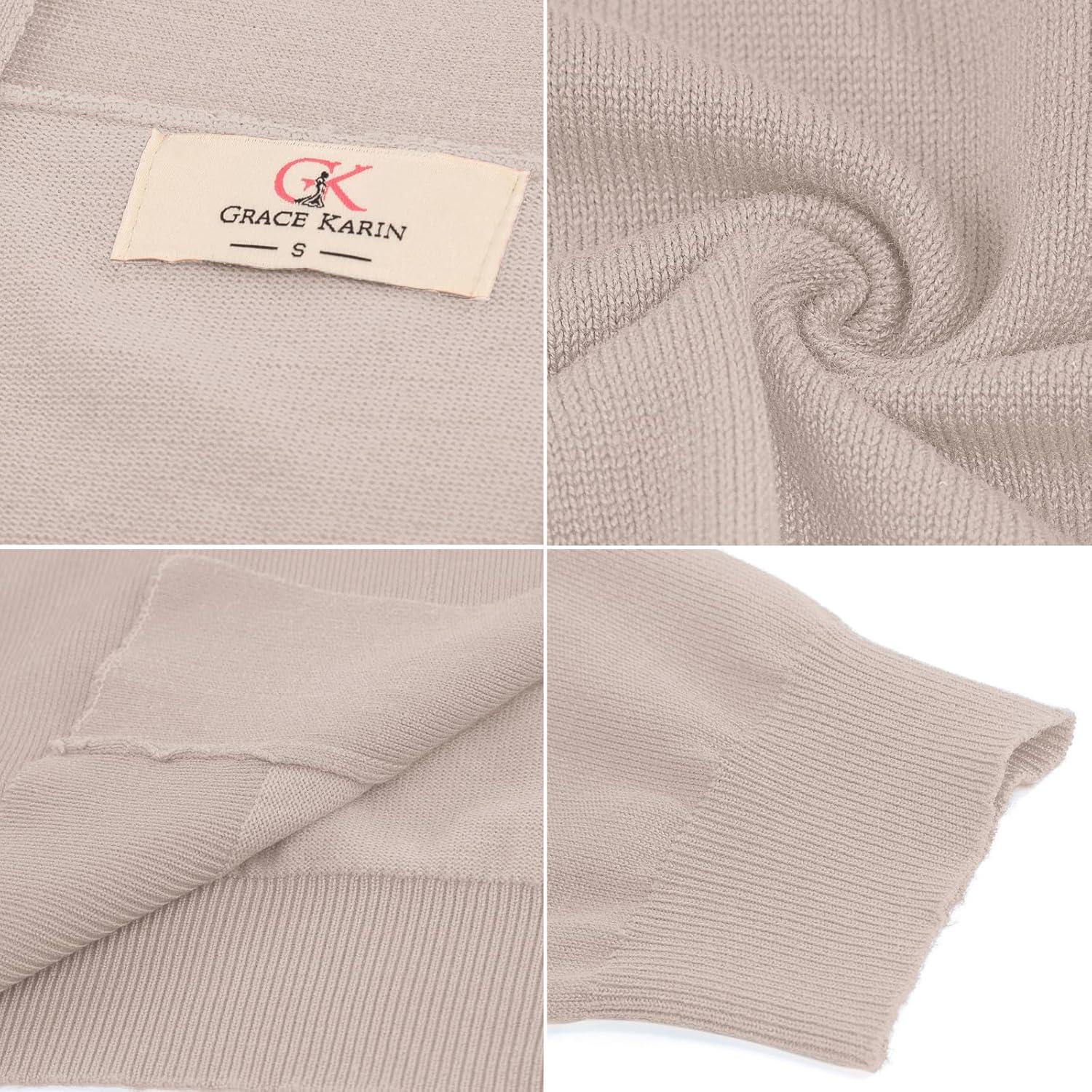 imageGRACE KARIN Women Cardigan Sweaters Lightweight Knit Cropped Cardigans Trendy 34 Sleeve Shrug Bolero S3XLLight Tan