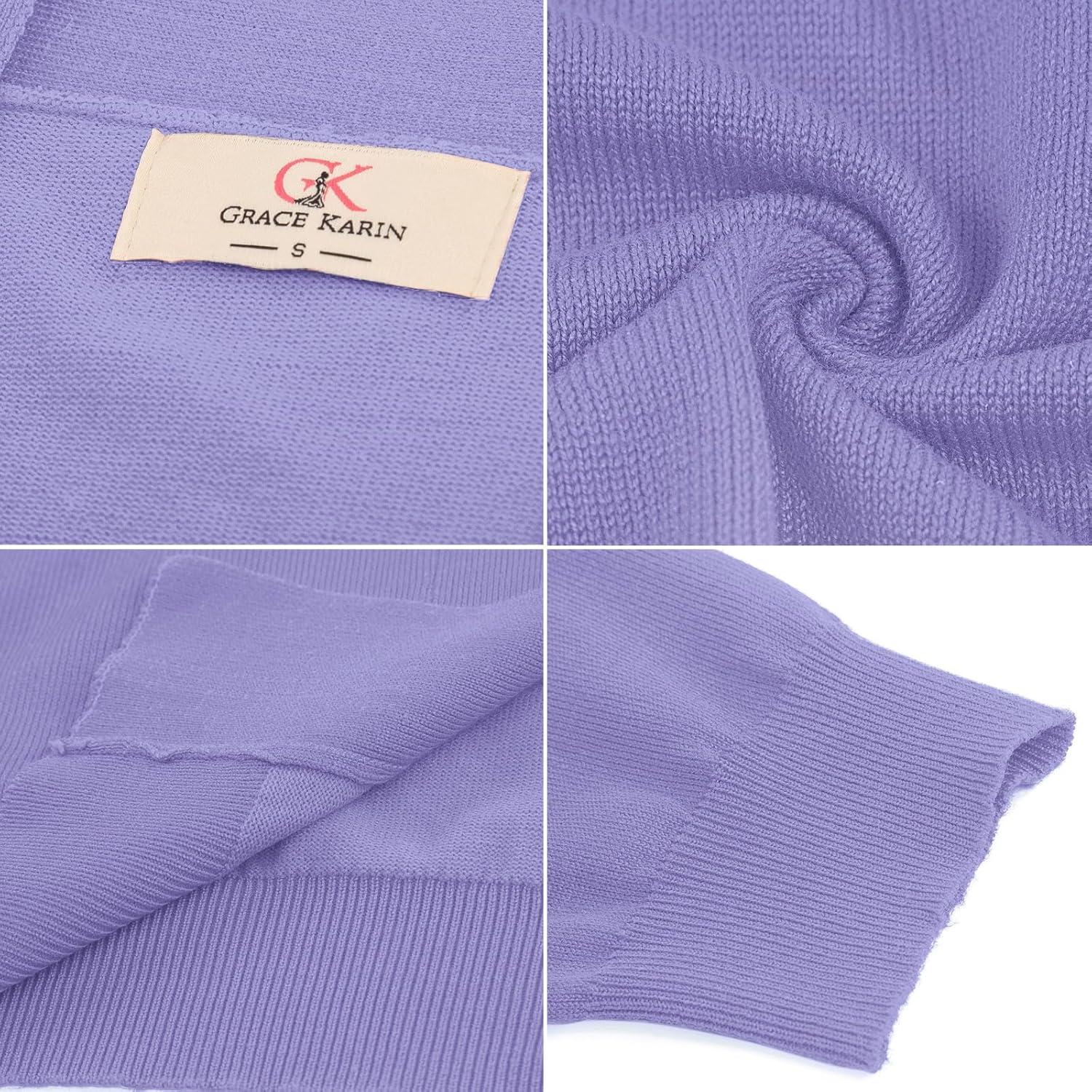 imageGRACE KARIN Women Cardigan Sweaters Lightweight Knit Cropped Cardigans Trendy 34 Sleeve Shrug Bolero S3XLMidpurple